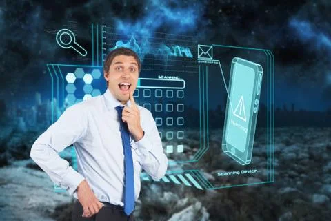 Composite image of thinking businessman touching his chin 스톡 일러스트