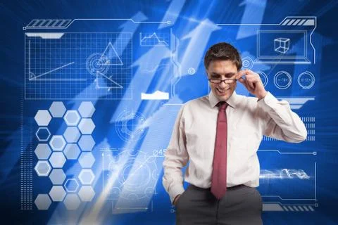 Composite image of thinking businessman touching his glasses 스톡 일러스트