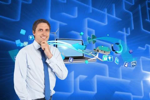 Composite image of thinking businessman touching his chin Illustrazione stock