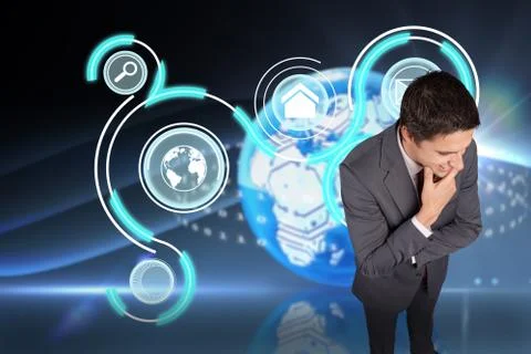 Composite image of thinking businessman touching his chin 스톡 일러스트