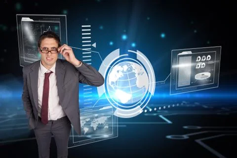 Composite image of thinking businessman touching his glasses 스톡 일러스트