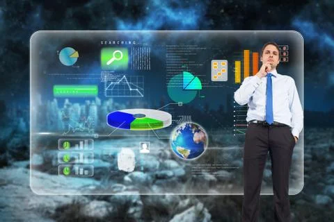 Composite image of thinking businessman touching chin 스톡 일러스트