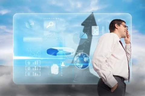 Composite image of thinking businessman touching his glasses Illustrazione stock