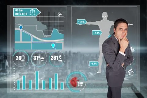 Composite image of thinking businessman touching his chin Stock Illustration