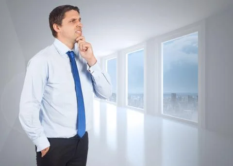 Composite image of thinking businessman touching his chin 스톡 일러스트