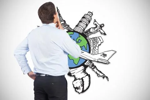 Composite image of thinking businessman touching his chin 스톡 일러스트