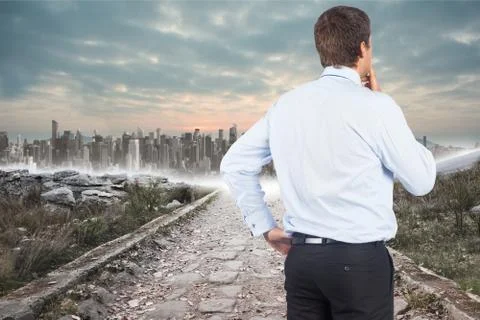 Composite image of thinking businessman touching his chin Stock Illustration