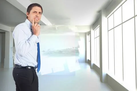 Composite image of thinking businessman touching his chin 스톡 일러스트