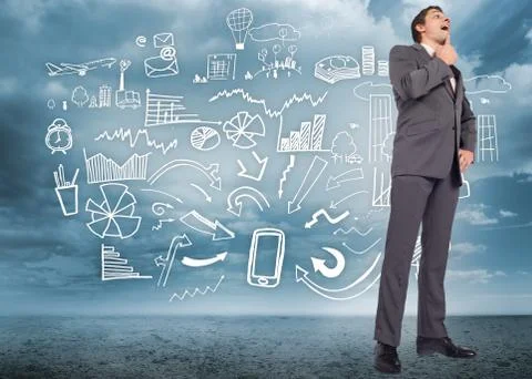 Composite image of thinking businessman touching chin Illustrazione stock