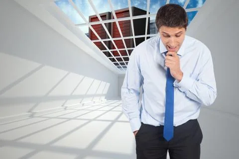 Composite image of thinking businessman touching his chin Illustrazione stock