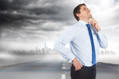 Composite image of thinking businessman touching his chin Illustrazione stock