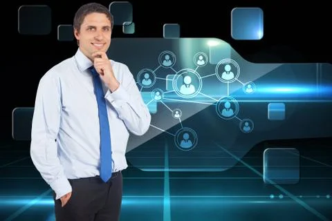 Composite image of thinking businessman touching his chin Illustrazione stock