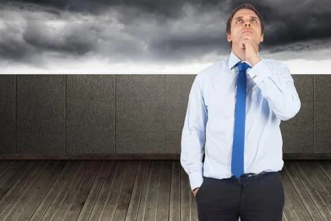 Composite image of thinking businessman touching his chin 스톡 일러스트