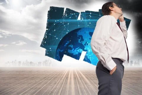 Composite image of thinking businessman touching his glasses Stock Illustration