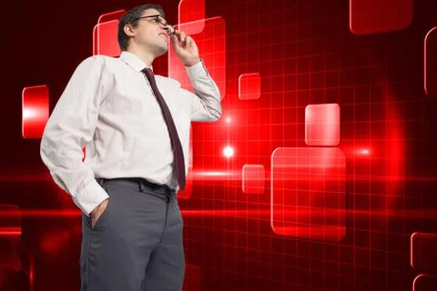 Composite image of thinking businessman touching his glasses 스톡 일러스트