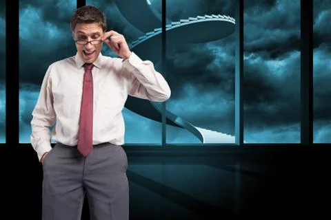Composite image of thinking businessman touching his glasses Stock Illustration