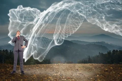 Composite image of thinking businessman touching chin 스톡 일러스트
