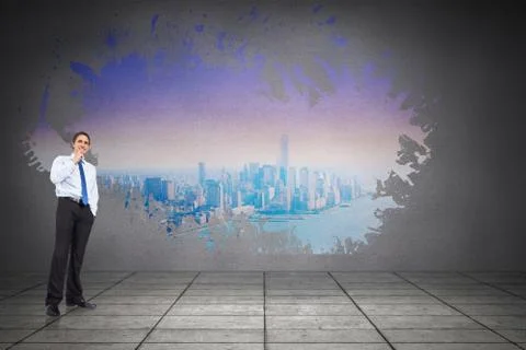 Composite image of thinking businessman touching chin Stock Illustration