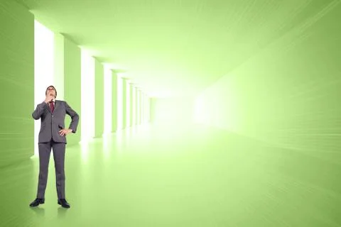 Composite image of thinking businessman touching chin 스톡 일러스트