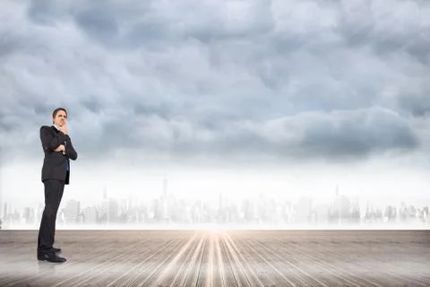 Composite image of thinking businessman touching chin 스톡 일러스트