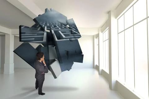 Composite image of thinking businessman touching his chin 스톡 일러스트