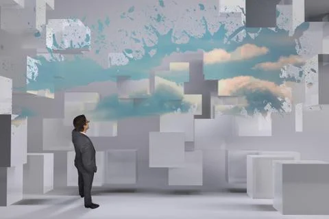 Composite image of thinking businessman touching his glasses Illustrazione stock