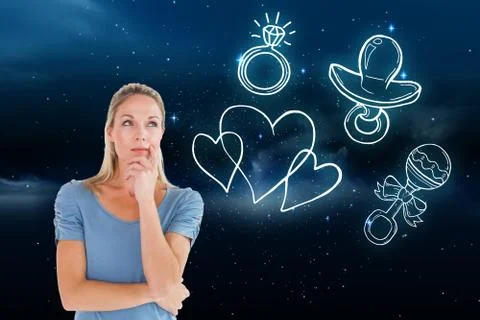 Composite image of thinking pretty blonde looking up Stock Illustration