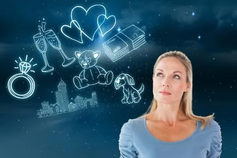 Composite image of thinking pretty blonde looking up 스톡 일러스트