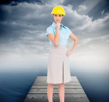Composite image of thoughtful attractive architect posing Stock Illustration
