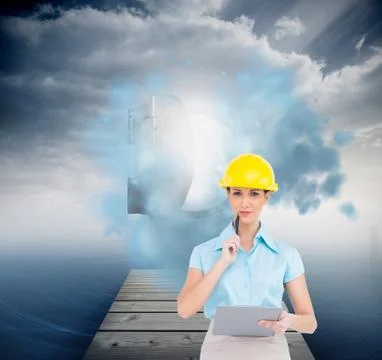 Composite image of thoughtful attractive architect holding clipboard Stock Illustration