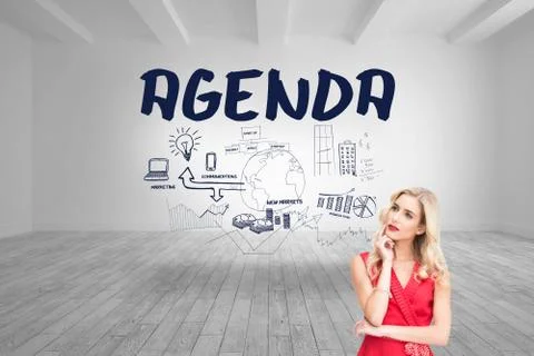 Composite image of thoughtful blonde wearing red dress Stock Illustration