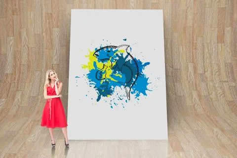 Composite image of thoughtful blonde wearing red dress Stock Illustration