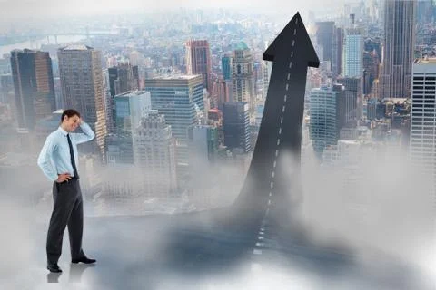 Composite image of thoughtful businessman with hand on head Stock Illustration