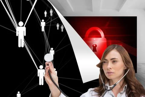 Composite image of thoughtful doctor using stethoscope Stock Illustration