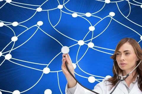 Composite image of thoughtful doctor using stethoscope Stock Illustration
