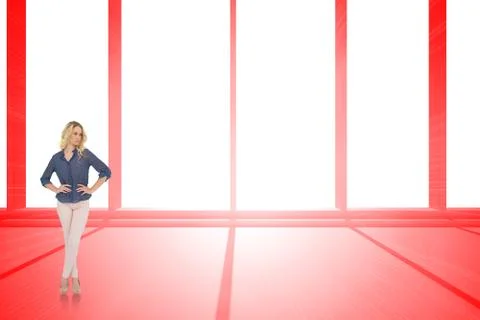 Composite image of thoughtful gorgeous blonde wearing classy clothes posing Stock Illustration