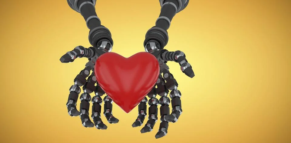 Composite image of three dimensional image of robot hand holding red heard shape Stock Illustration