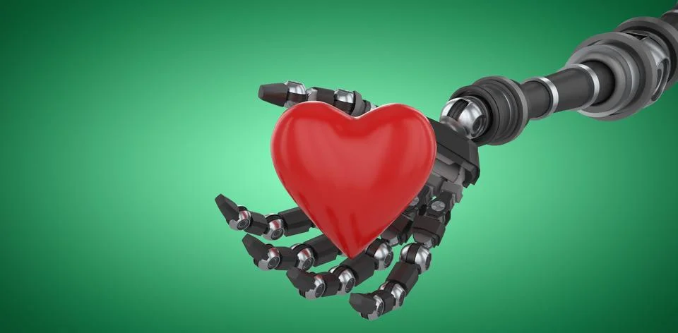 Composite image of three dimensional image of robot hand holding red heard shape Stock Illustration