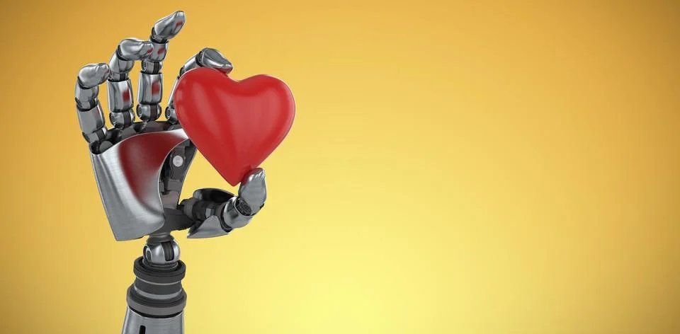Composite image of three dimensional image of robot showing red heard shape Stock Illustration