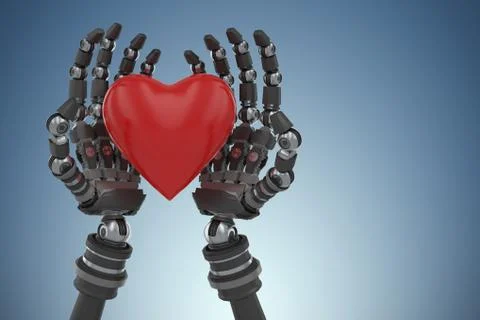 Composite image of three dimensional image of robot hand holding red heard shape Stock Illustration