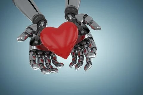 Composite image of three dimensional image of robot holding red heard shape 3d Stock Illustration