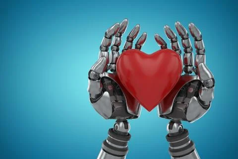 Composite image of three dimensional image of robot holding heart shape Stock Illustration