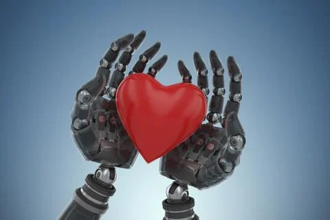 Composite image of three dimensional image of cyborg holding heart shape Stock Illustration