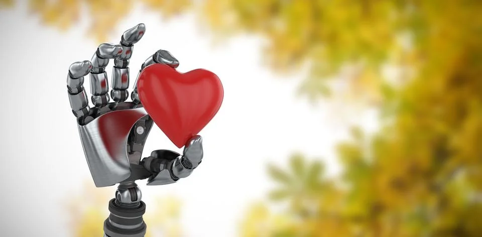 Composite image of three dimensional image of robot showing red heard shape Stock Illustration