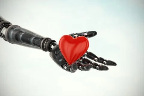 Composite image of three dimensional image of cyborg showing red heart shape  3d Stock Illustration