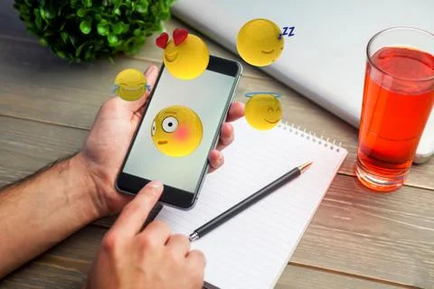 Composite image of three dimensional image of miscellaneous emoticons reactions Stock Photos