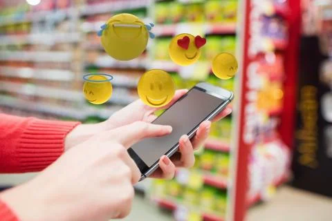 Composite image of three dimensional image of smiling emoticons 3d Stock Photos