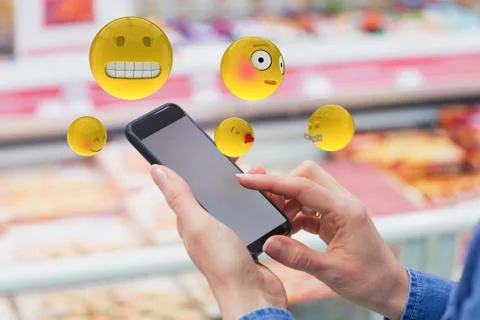 Composite image of three dimensional image of various smileys faces reactions 3d 스톡 사진