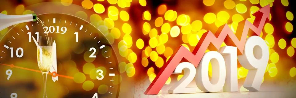 Composite image of three dimensional new year numbers with arrow Stock Photos