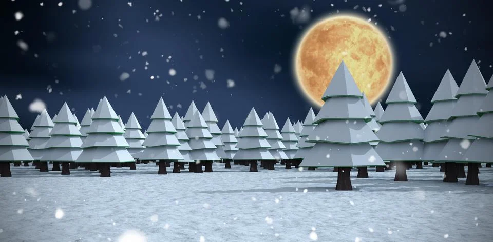 Composite image of three dimensional of trees on filed during winter Stock Illustration